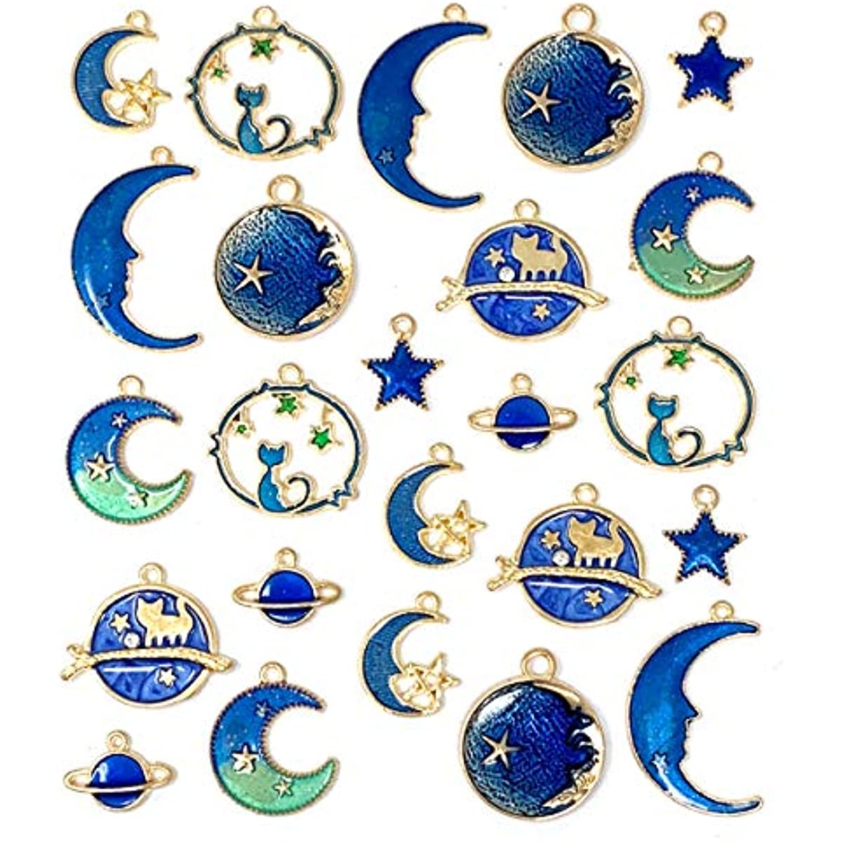 24 pcs Sparkling Zinc Alloy Moon and Star Charm Pendants for DIY Jewelry Making and Crafting