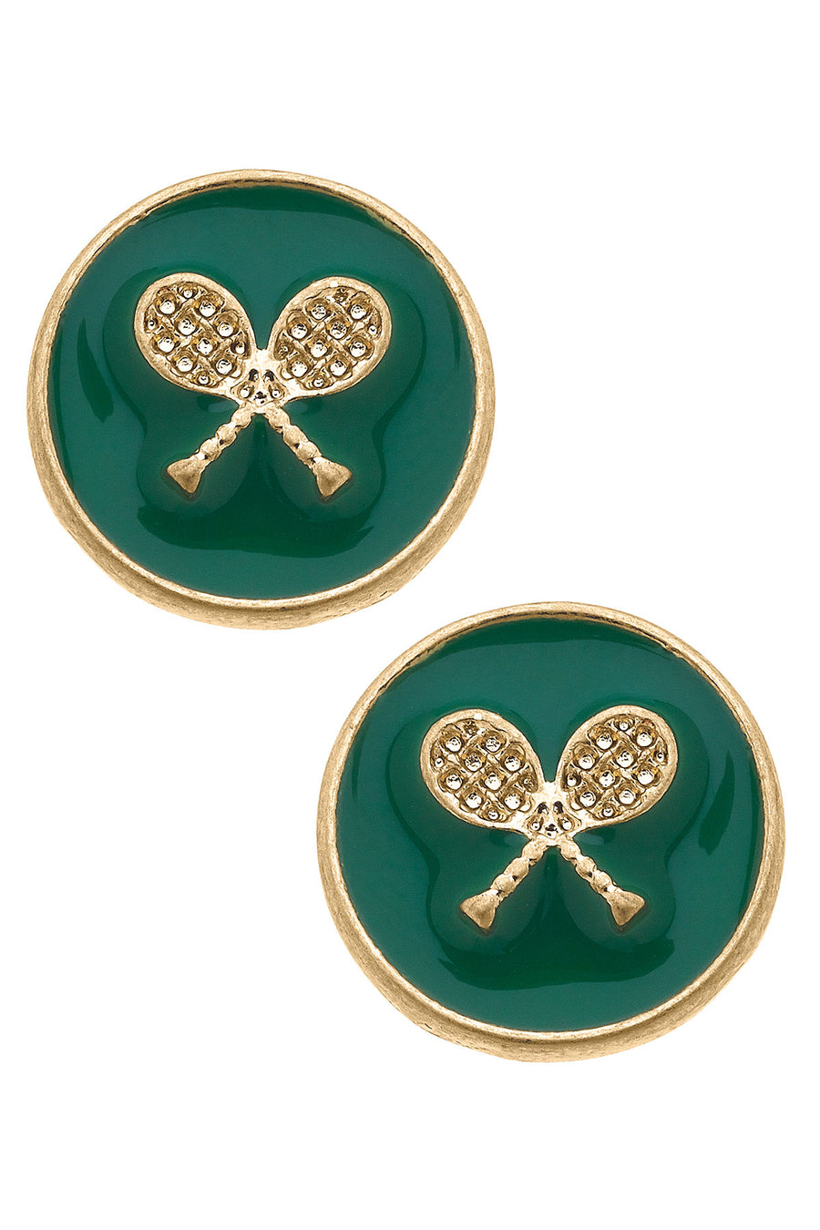 Chris Tennis Racket Enamel Circle Stud Earrings