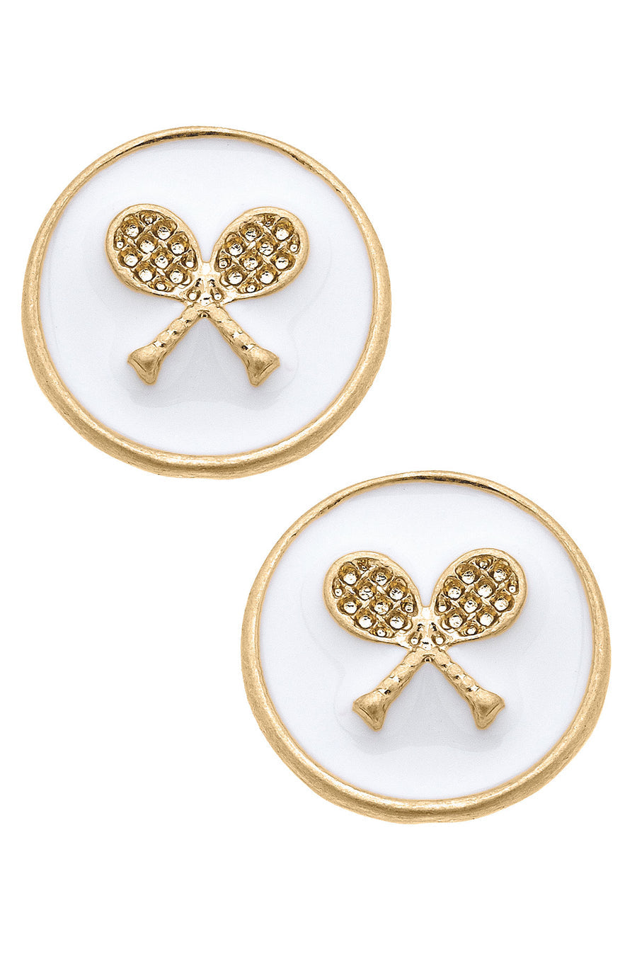 Chris Tennis Racket Enamel Circle Stud Earrings