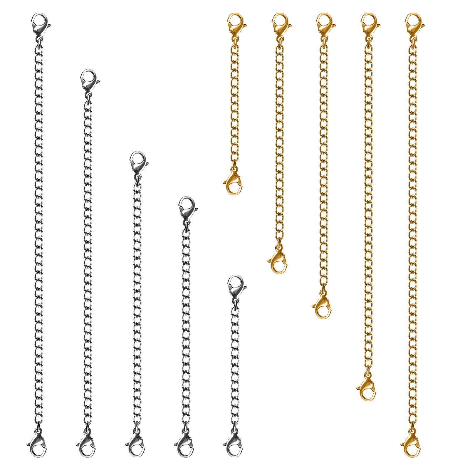 10pcs Necklace Extender Chain - Double Headed Lobster Clasp Jewelry Extender Chain - Gold Silver Bracelet Anklet