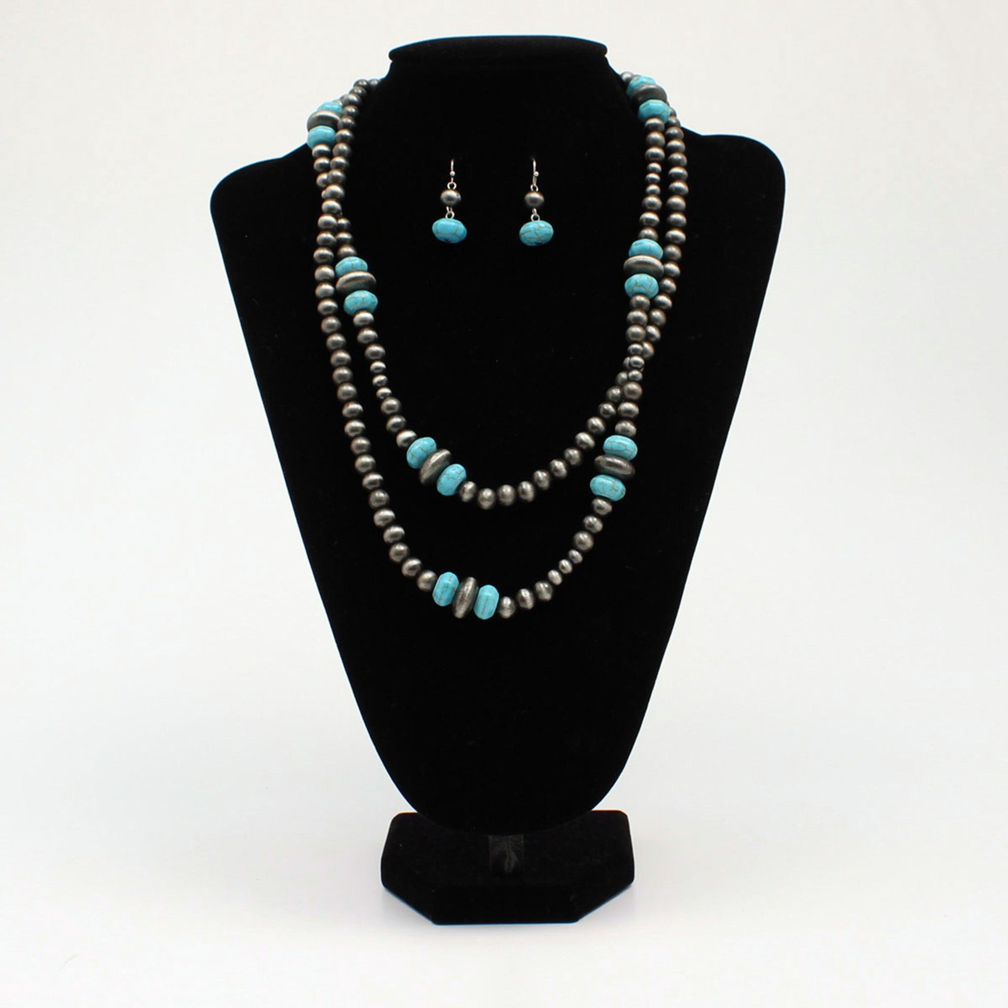 Blazin Roxx Silver Turquoise Double Strand Necklace