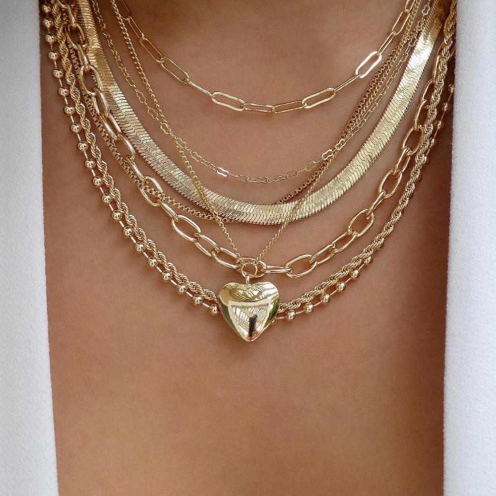 Bohemia Gold Color Necklace  Multi-Layer Crystal Pendant Necklaces Set