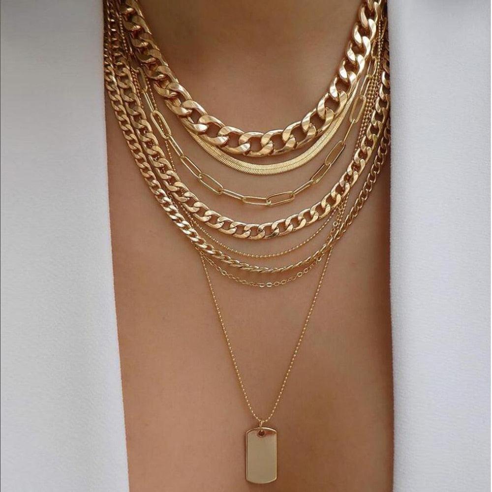 Bohemia Gold Color Necklace  Multi-Layer Crystal Pendant Necklaces Set