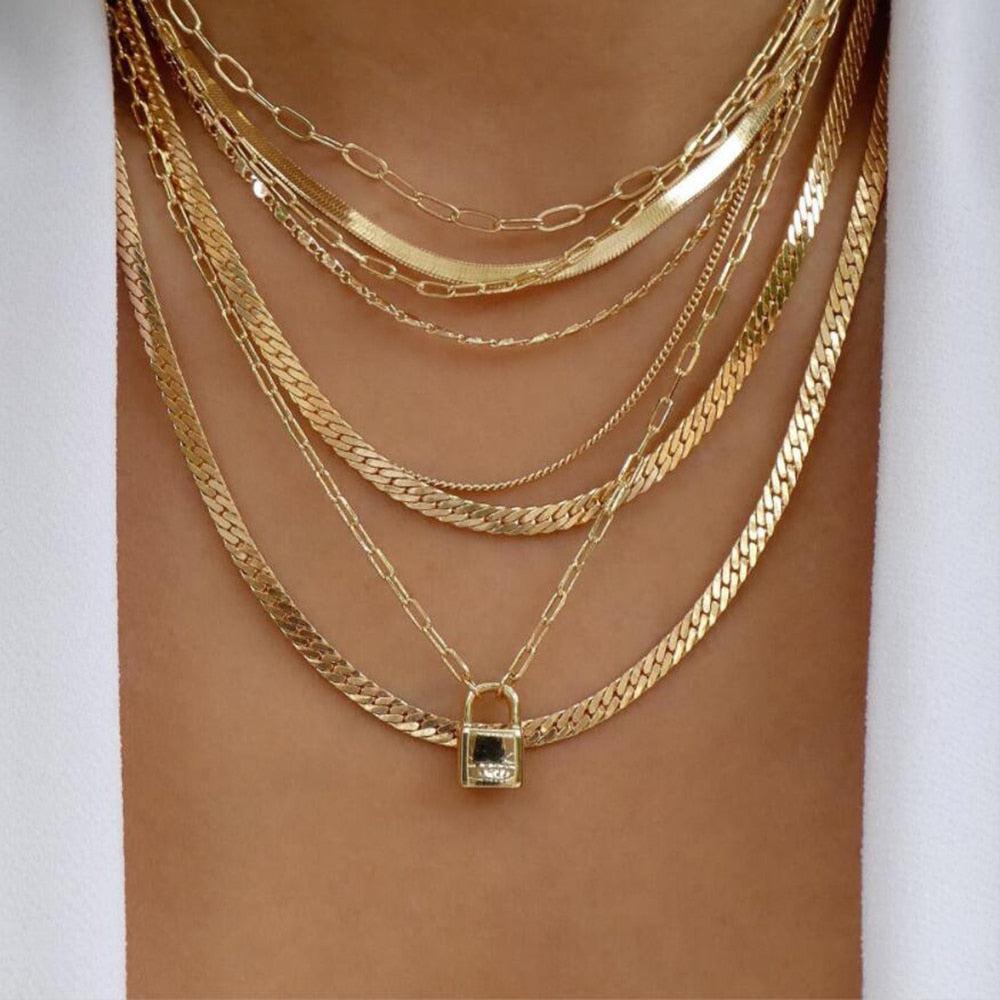 Bohemia Gold Color Necklace  Multi-Layer Crystal Pendant Necklaces Set