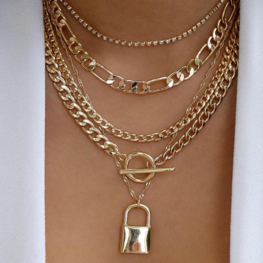 Bohemia Gold Color Necklace  Multi-Layer Crystal Pendant Necklaces Set