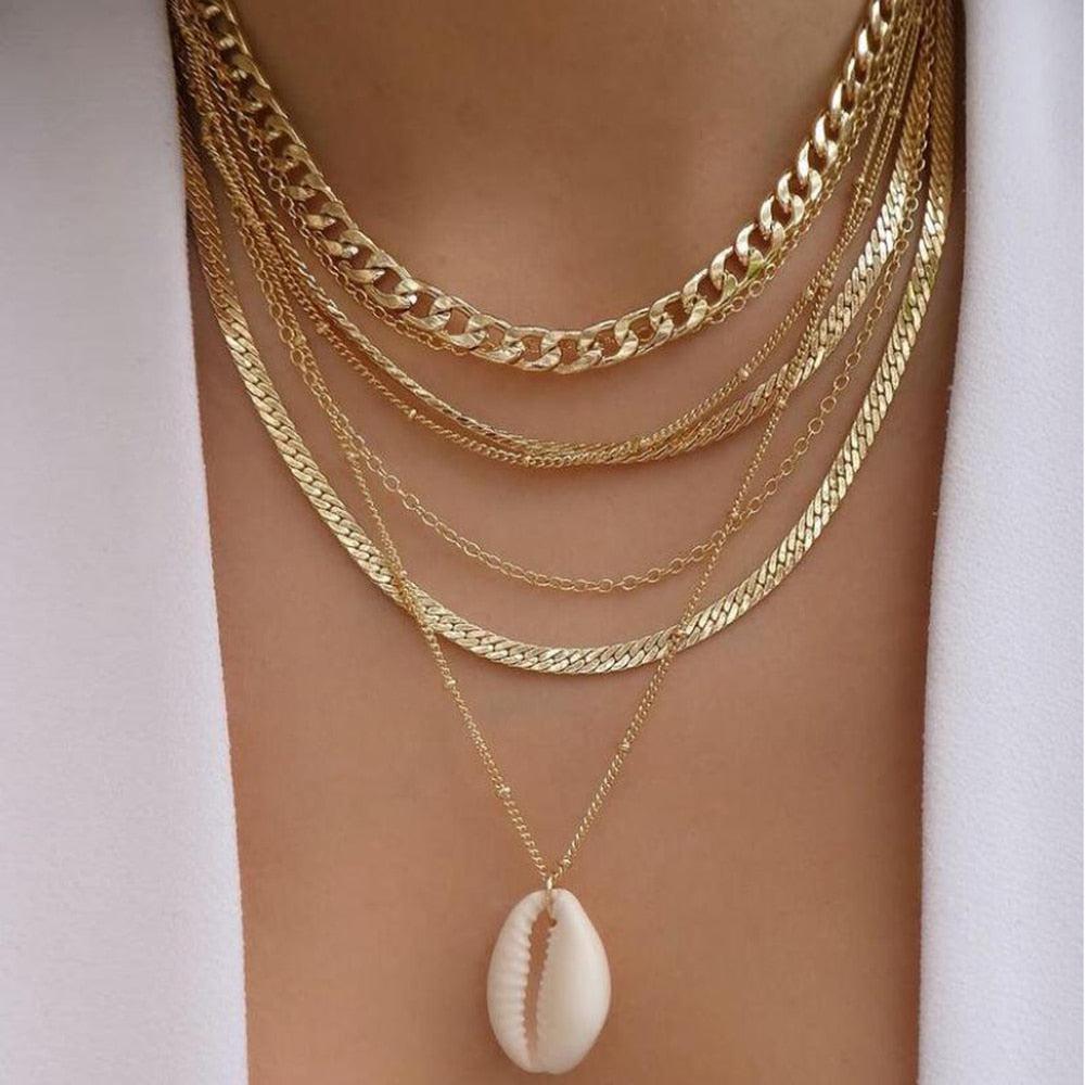 Bohemia Gold Color Necklace  Multi-Layer Crystal Pendant Necklaces Set