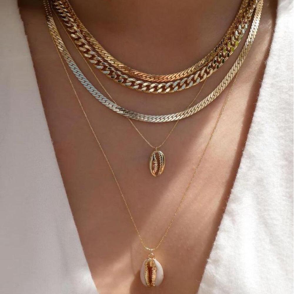 Bohemia Gold Color Necklace  Multi-Layer Crystal Pendant Necklaces Set