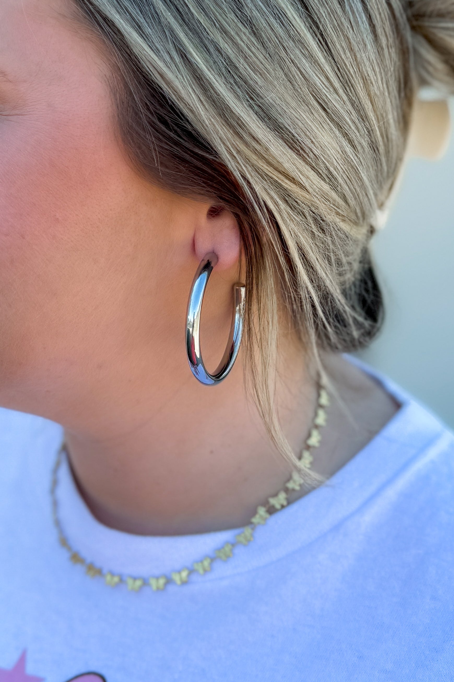 50mm Hali Hollow Hoops, Silver