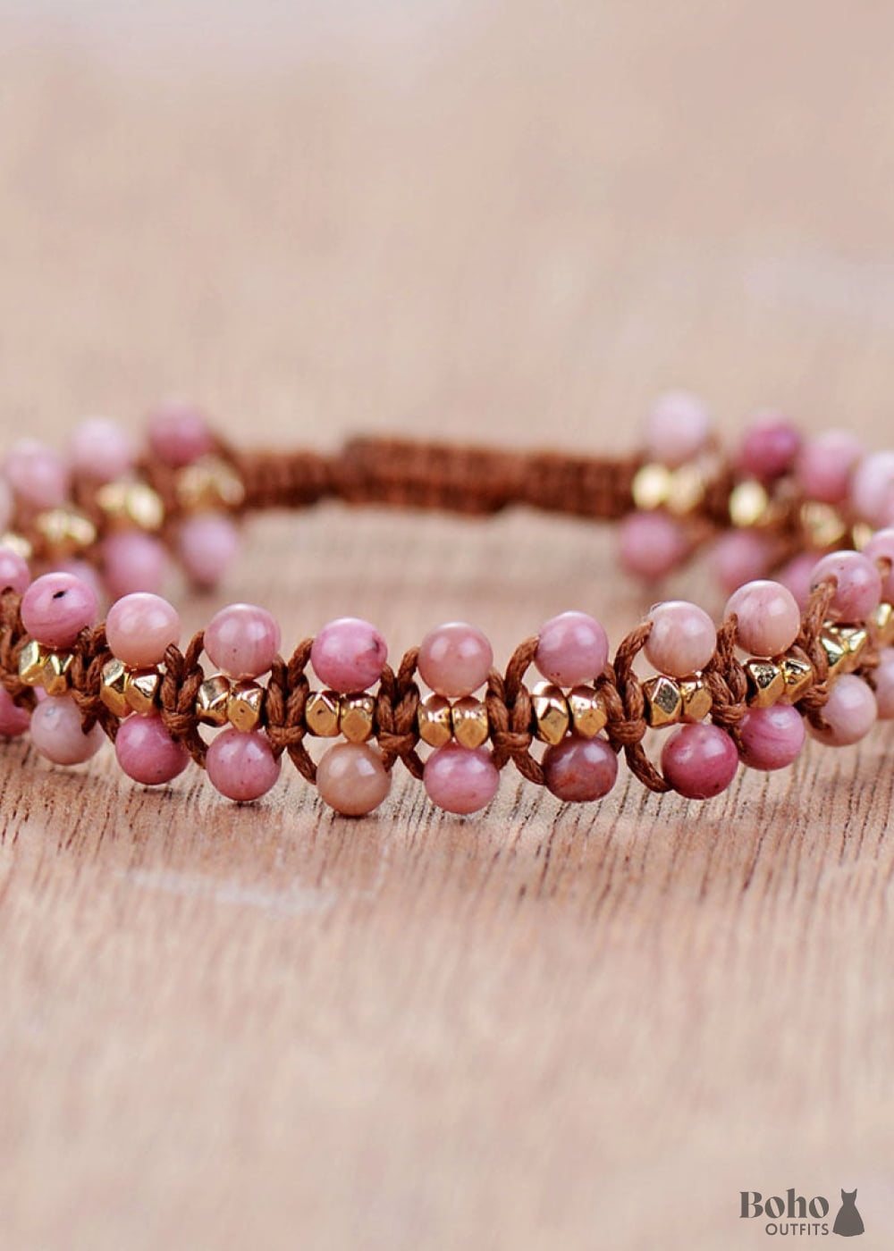 Boho Bracelet Friendship Pink Rhodonite and Blue Amazonite -