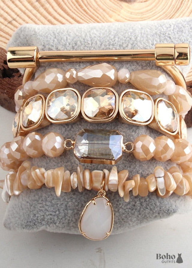 Boho Bracelet RH Set Cubic Zircon Ball Natural Stones