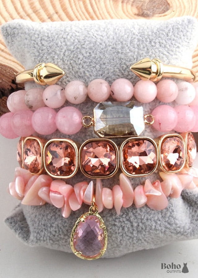 Boho Bracelet RH Set Cubic Zircon Ball Natural Stones