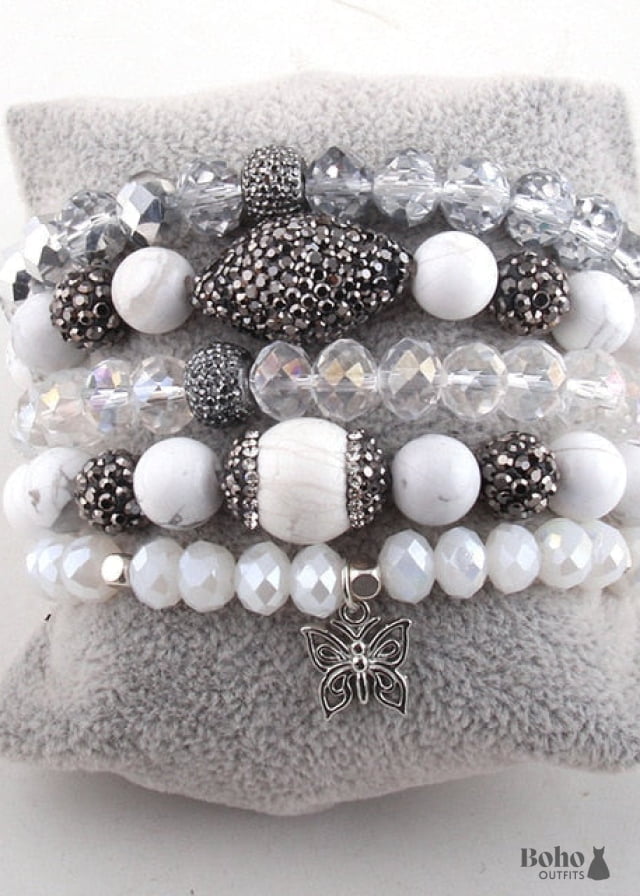 Boho Bracelet RH Set Diamon Leaf Natural Stones in Green