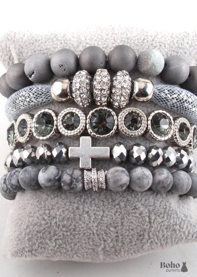 Boho Bracelet RH Set Diamon Leaf Natural Stones in Green