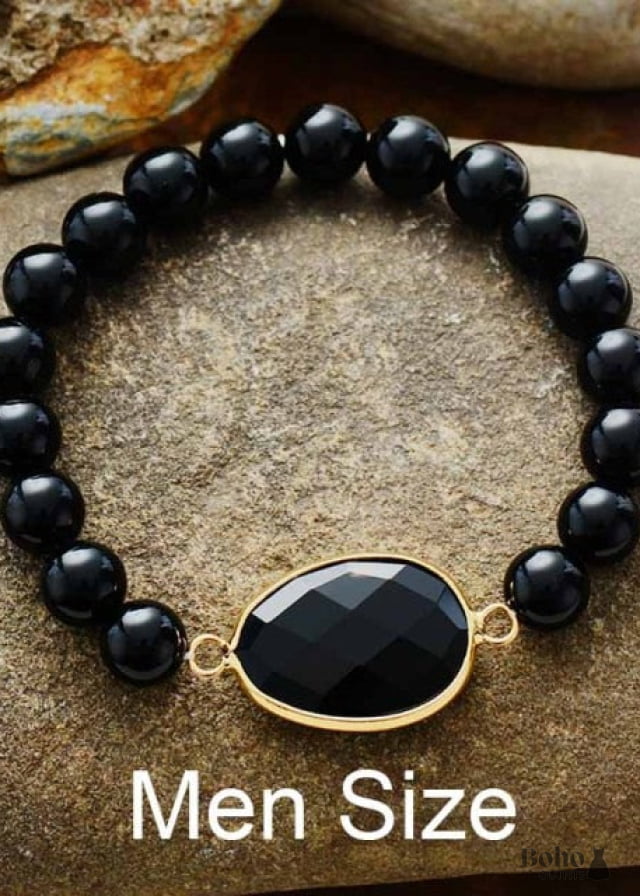 Boho Bracelet Stretchy Blue Lapis Luzuli and Black Agate