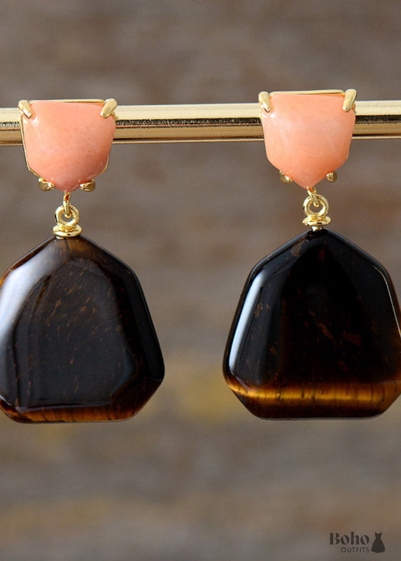 Boho Earrings Dangle Amythyst Tiger Eye - Jewelry