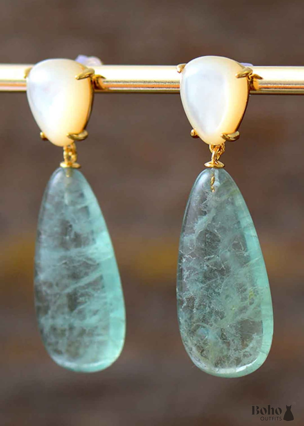 Boho Earrings Dangle Fluorite Shell Stud - Jewelry