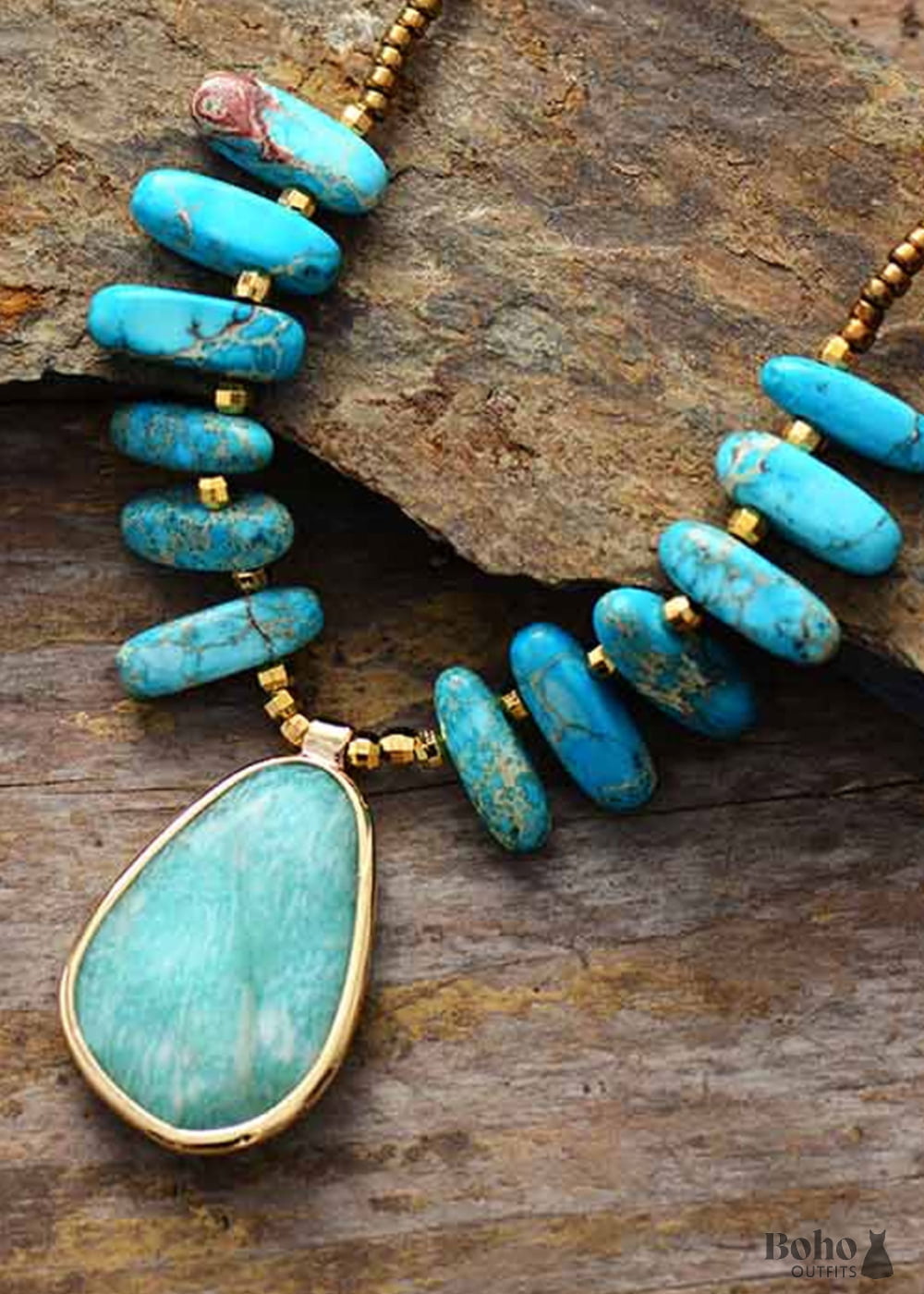 Boho Necklace Blue Amazonite Seed Beads Jasper and - Jewelry