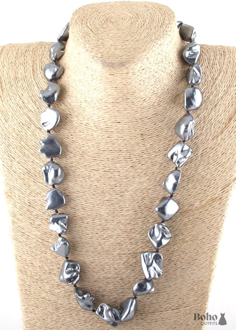 Boho Necklace RH Big Pearl Shell White Pink Necklaces - 1 /