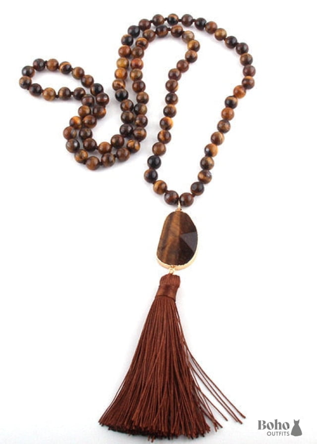 Boho Necklace RH Rose Quart Amazonite Oval Tassel Pink