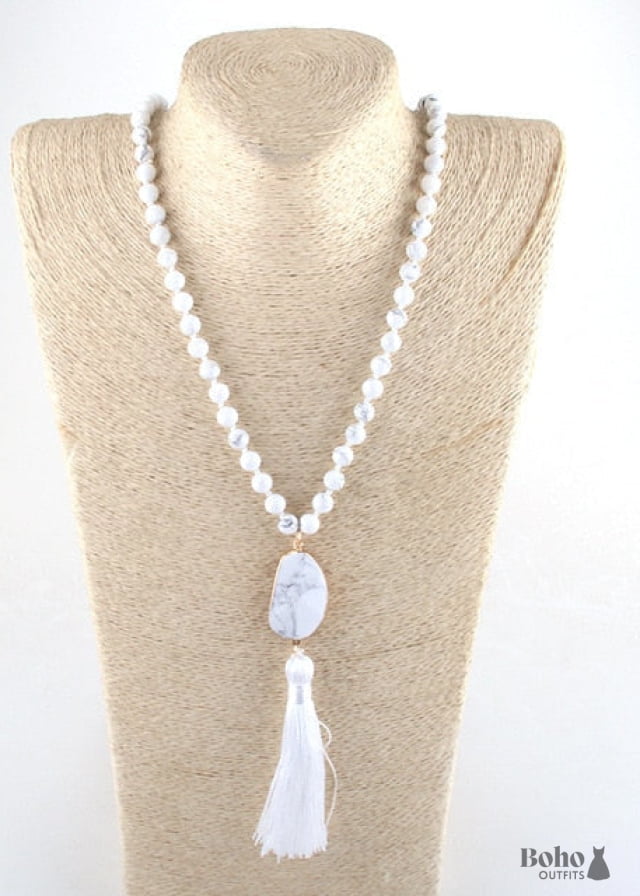 Boho Necklace RH Rose Quart Amazonite Oval Tassel Pink