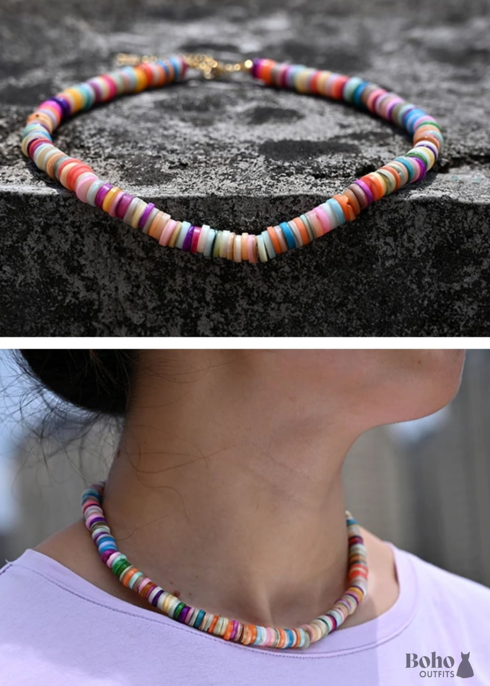 Boho Necklace Seed Bead Choker Colorful Shell - Jewelry