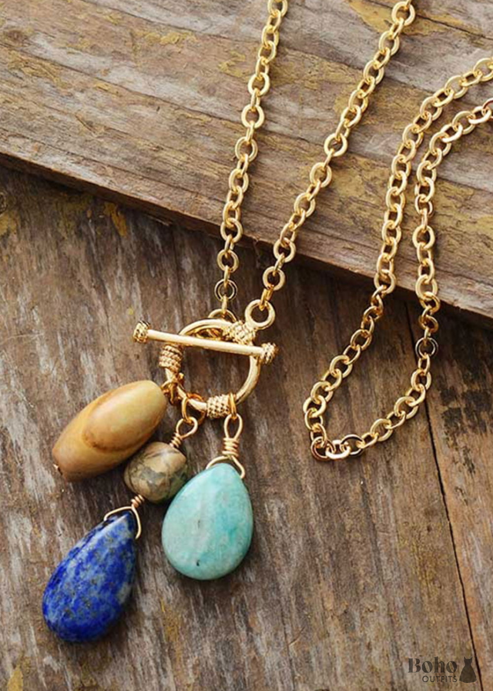 Boho Necklace Triple Blue Jasper Amazonite and Lapis