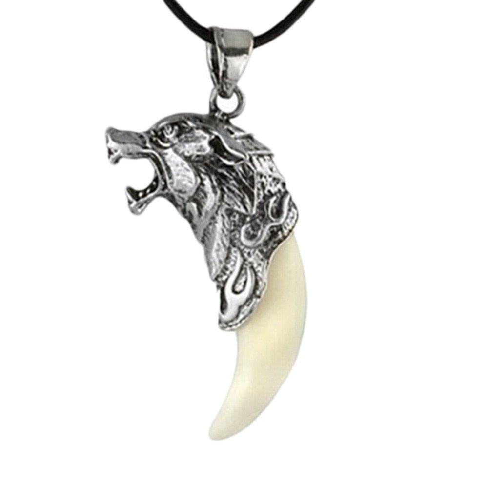 Brave Men Wolf Tooth Spike Pendant Necklace - Animal Amity