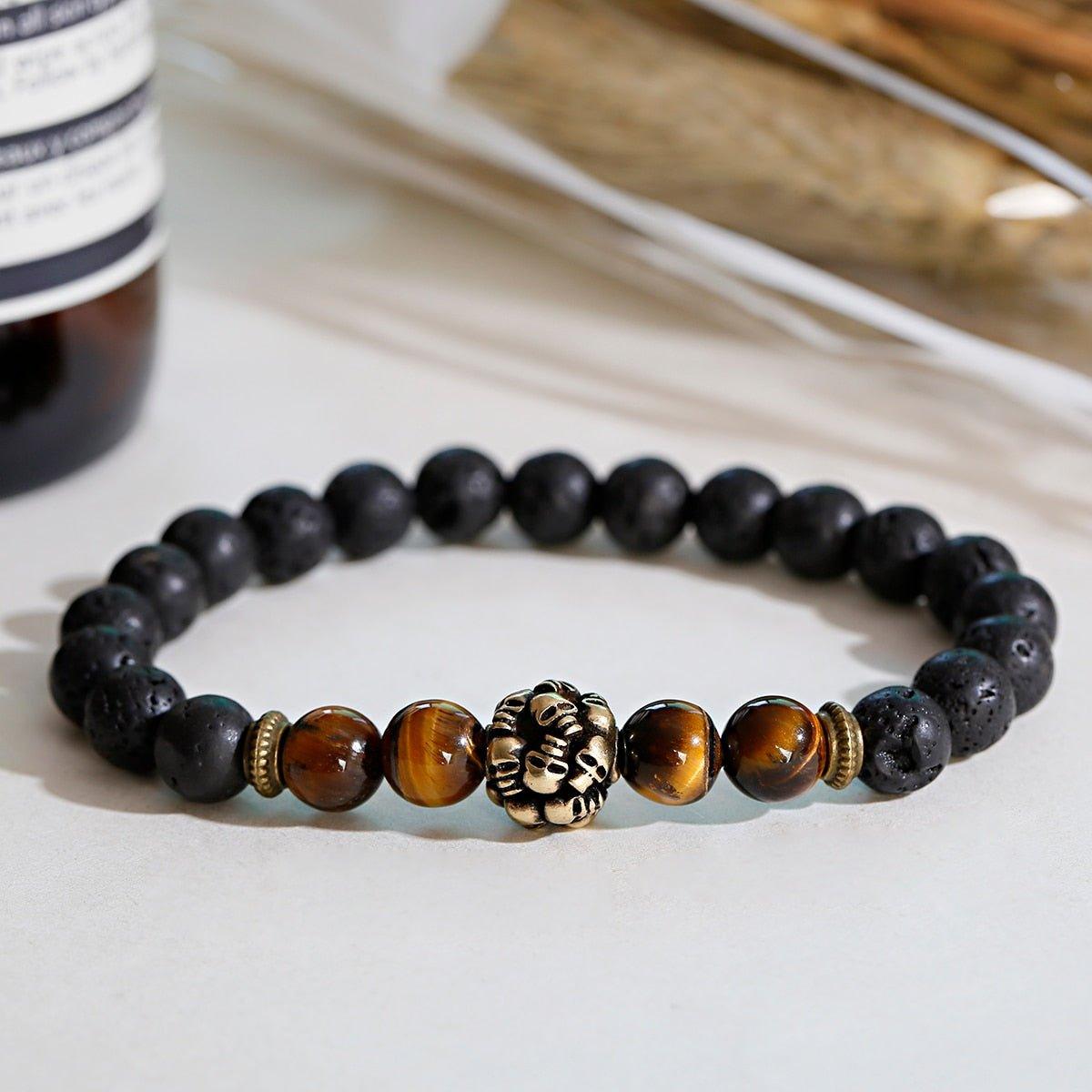 Classic Crown Lion Onyx Stone Handmade Bracelet - Animal Amity