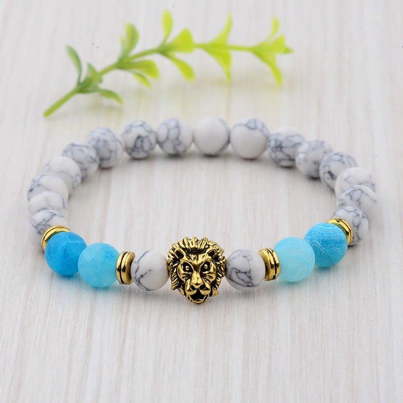 Classic Crown Lion Onyx Stone Handmade Bracelet - Animal Amity