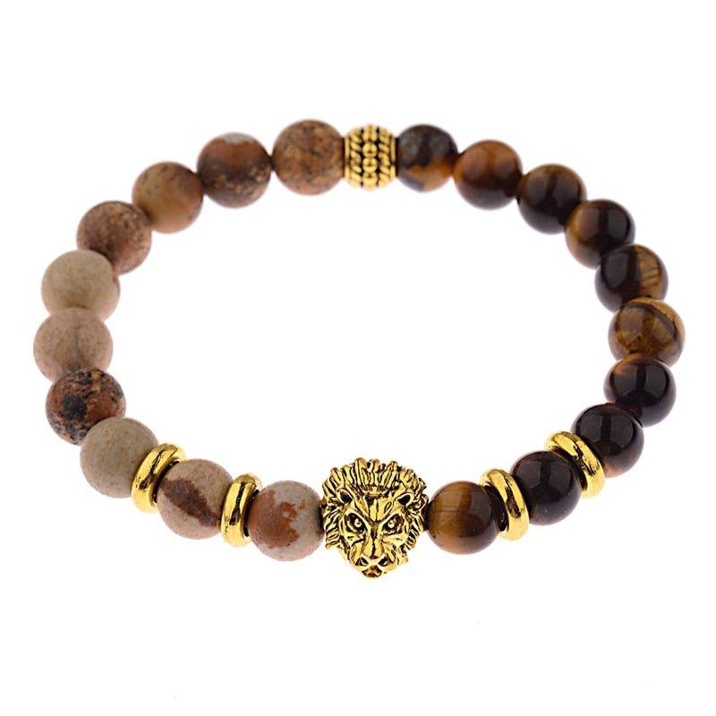 Classic Crown Lion Onyx Stone Handmade Bracelet - Animal Amity