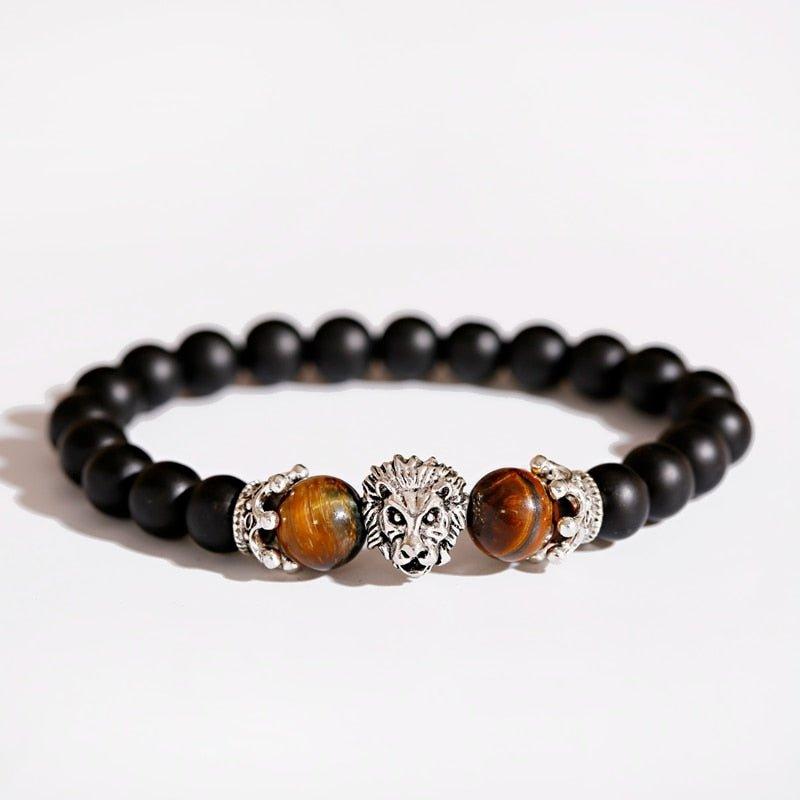 Classic Crown Lion Onyx Stone Handmade Bracelet - Animal Amity