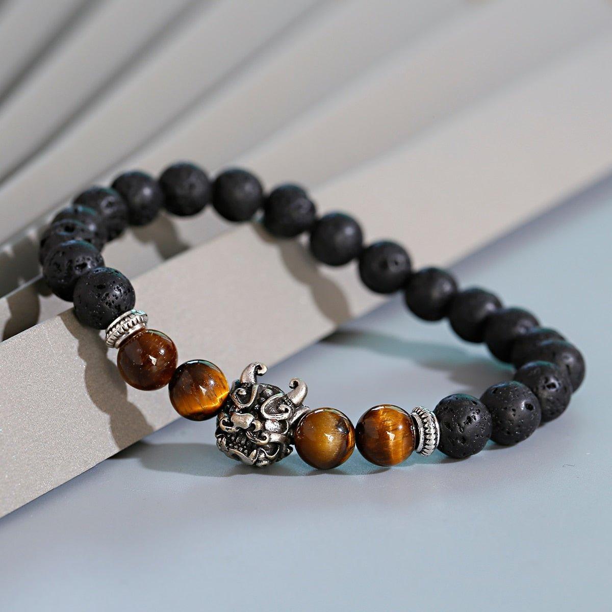 Classic Crown Lion Onyx Stone Handmade Bracelet - Animal Amity