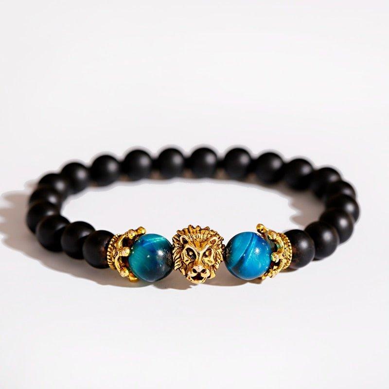 Classic Crown Lion Onyx Stone Handmade Bracelet - Animal Amity