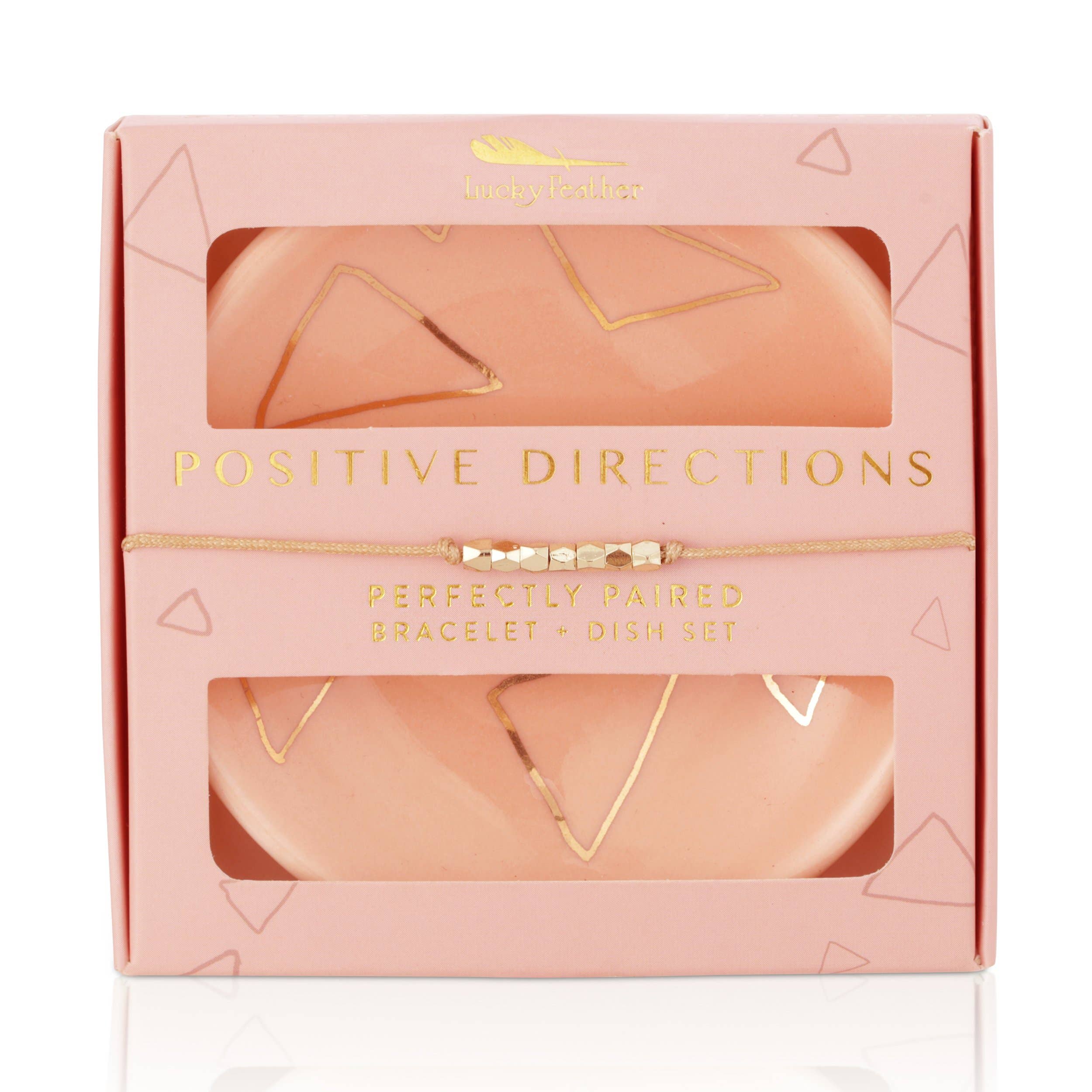 LUCKY FEATHER JEWELRY POSITIVE DIRECTIONS - ROUND Bracelet & Dish Set